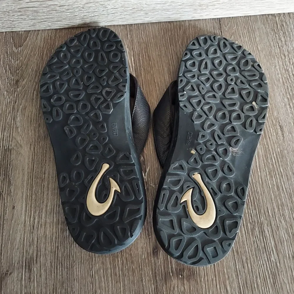Olukai Kupuna Black Leather Sandal Mens Size 14